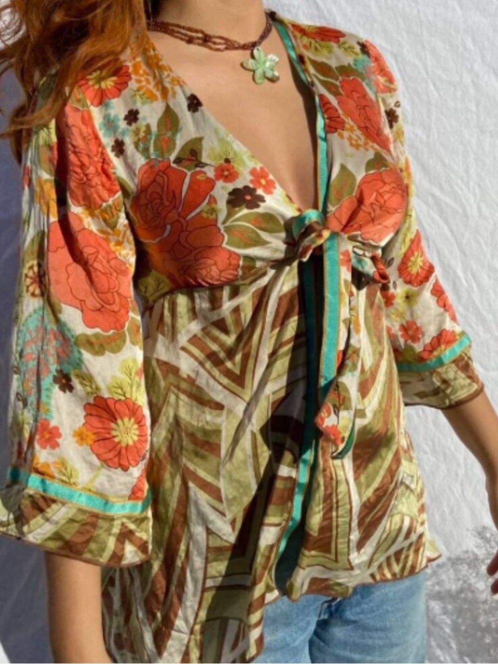 Silk Cabi Boho Floral Tie-Front Short Kimono, large